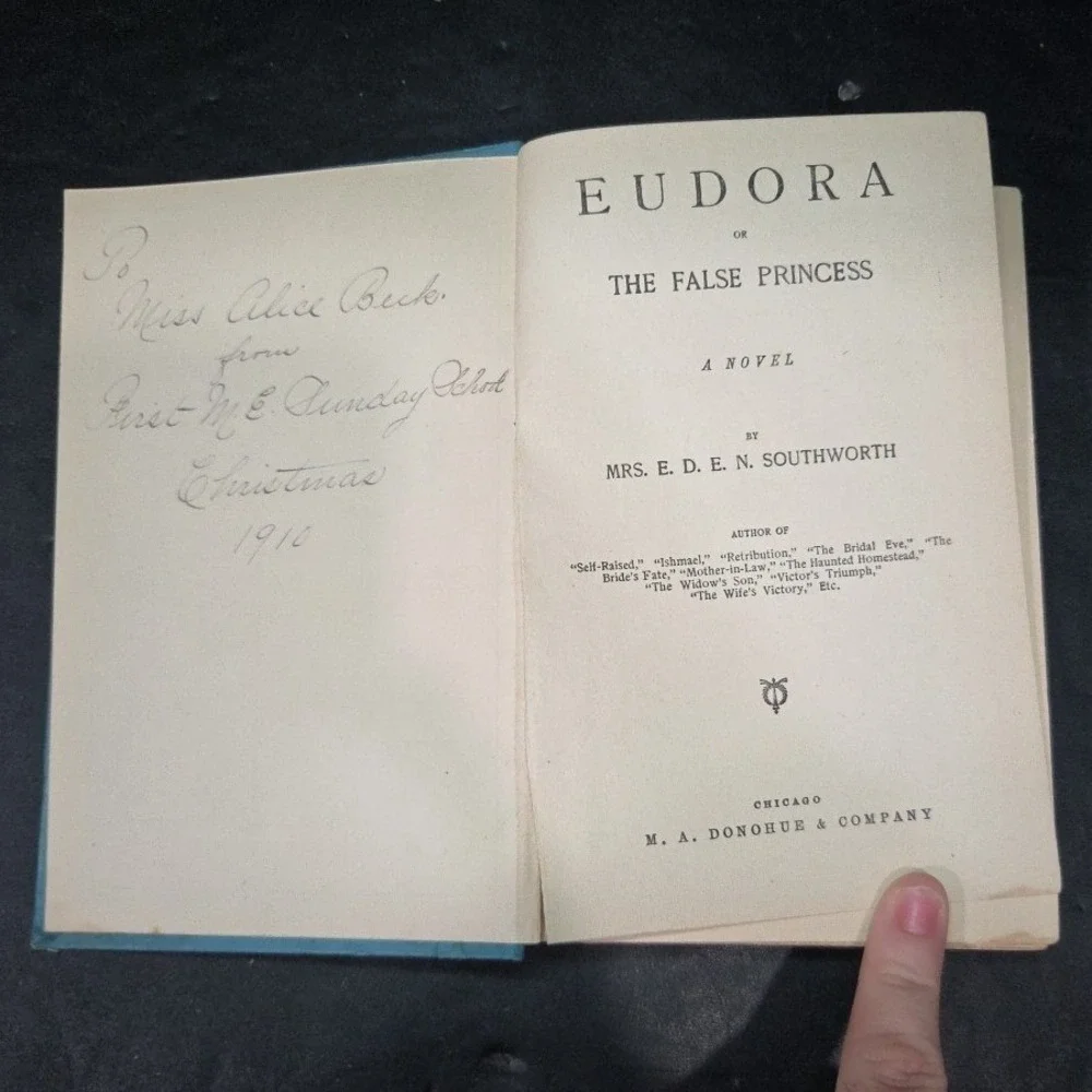 Eudora or The False Princess Mrs Southworth Antique 1910 Blue Decorative Book